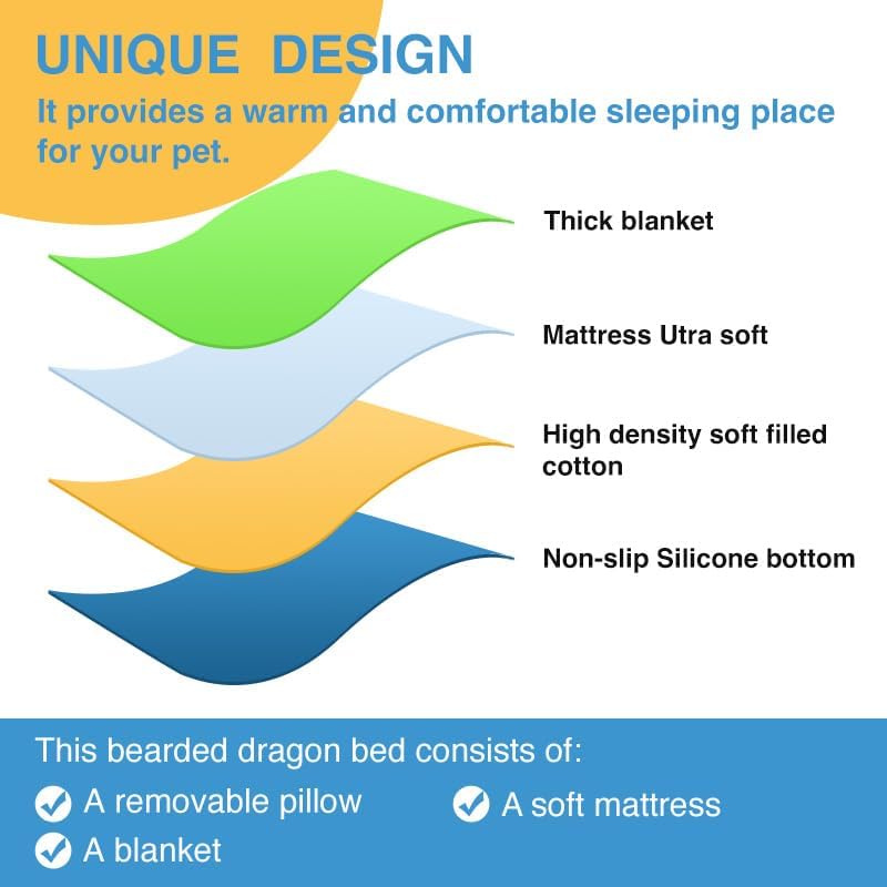 hokable Bearded Dragon Hammock Sleeping Bag Set- Hanging Pet Bed with Pillow and Blanket Hideout Habitat with Soft Warm for Bearded Dragon Lizard Leopard Gecko and Small Pet Animal（Beige + green Quilt） - Image 4